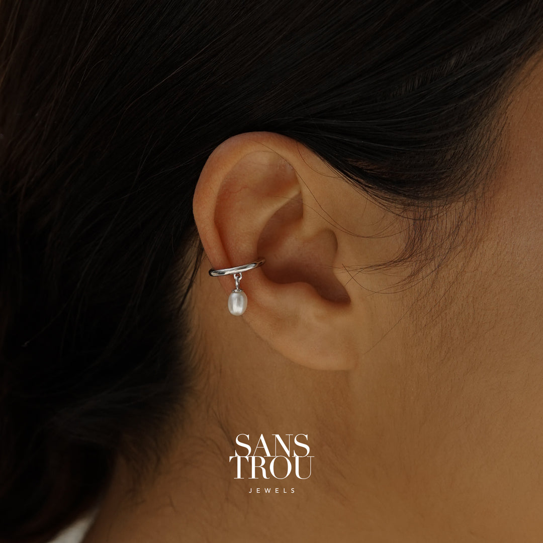Bailee Pearl Ear Cuff - Silver