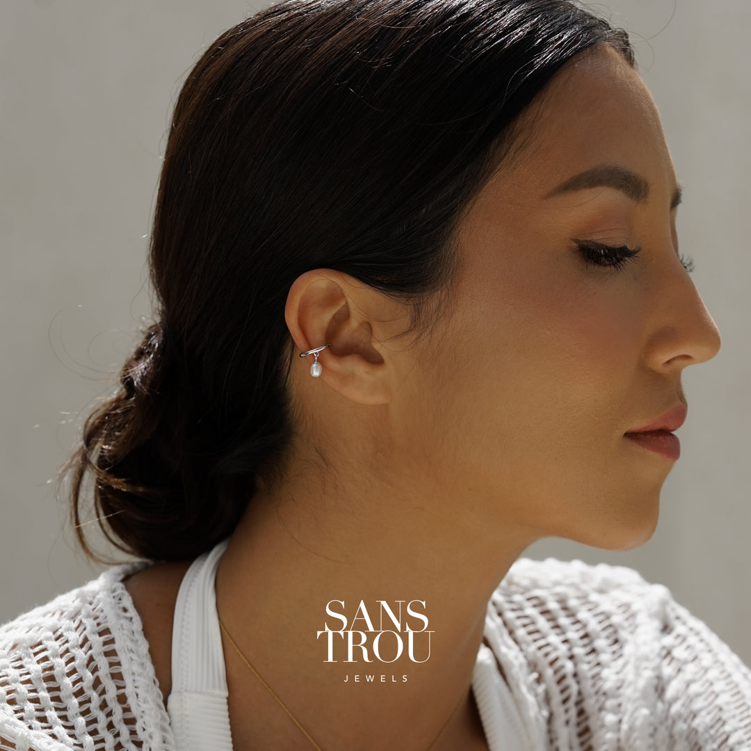 Bailee Pearl Ear Cuff - Silver