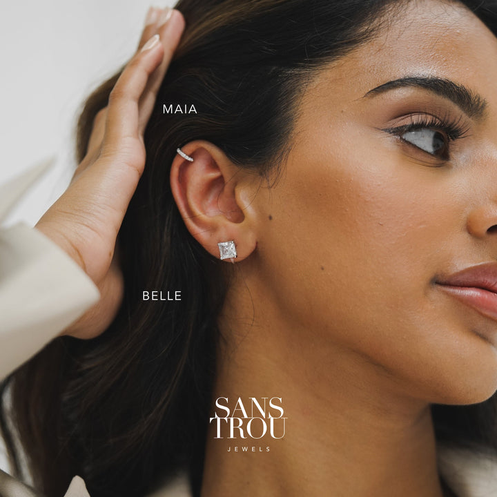 Belle Clip-On Stud Earrings Silver - Spring Clip