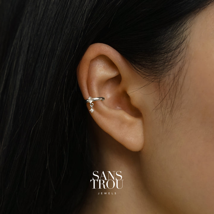 Bess Stone Drop Ear Cuff - Silver