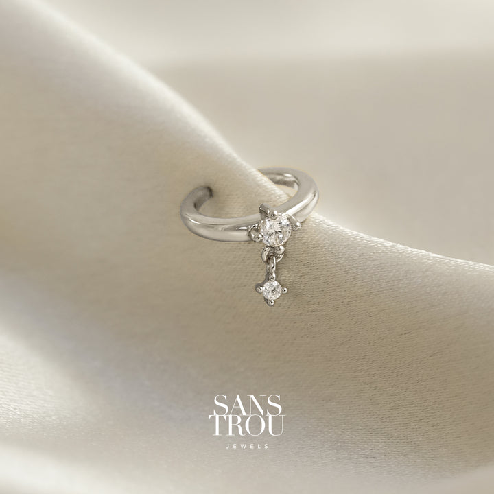 Bess Stone Drop Ear Cuff - Silver
