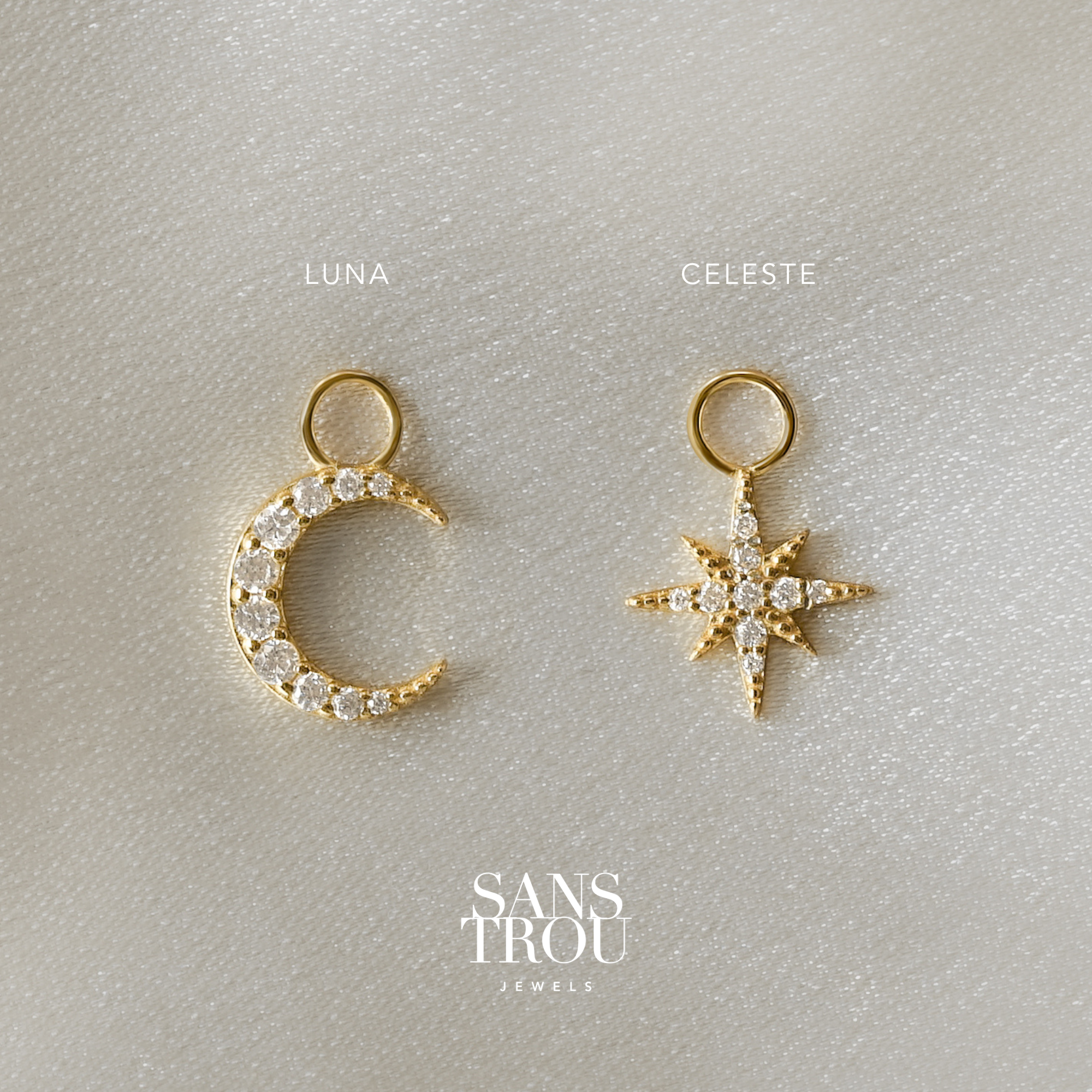 Star & Moon Pavé Hoop Charm Set