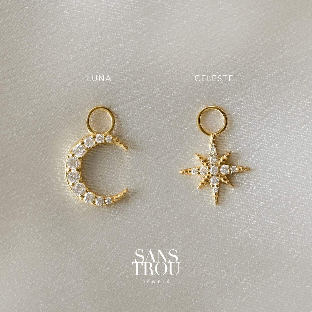 Star & Moon Pavé Hoop Charm Set