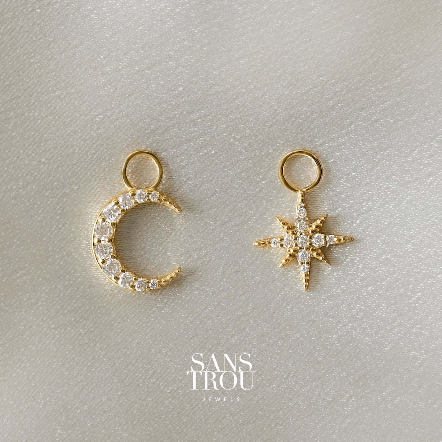 Star & Moon Pavé Hoop Charm Set