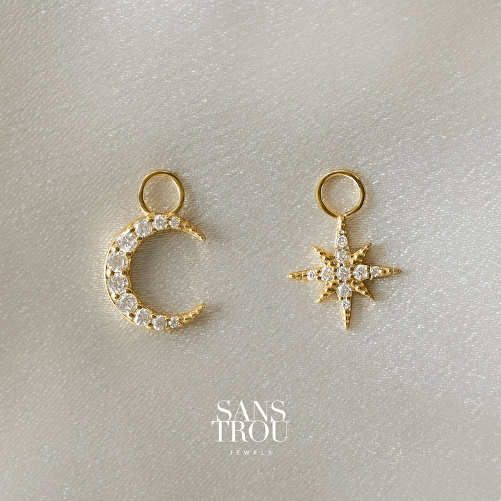 Star & Moon Pavé Hoop Charm Set