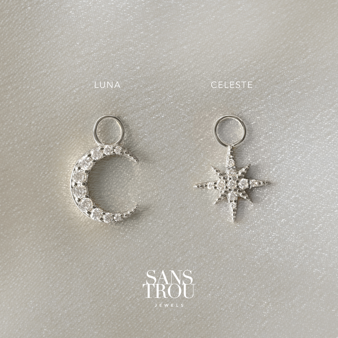 Star & Moon Pavé Hoop Charm Set - Silver