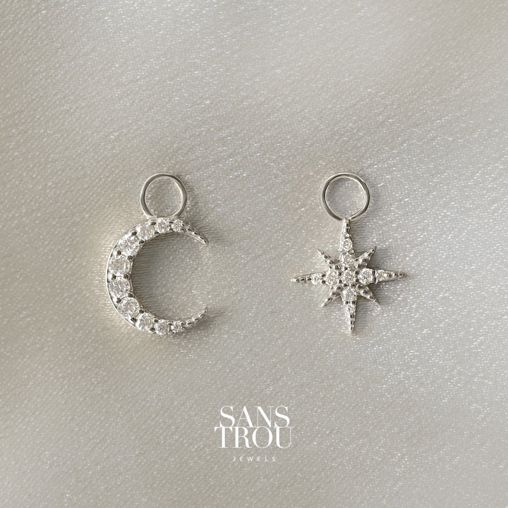 Star & Moon Pavé Hoop Charm Set - Silver
