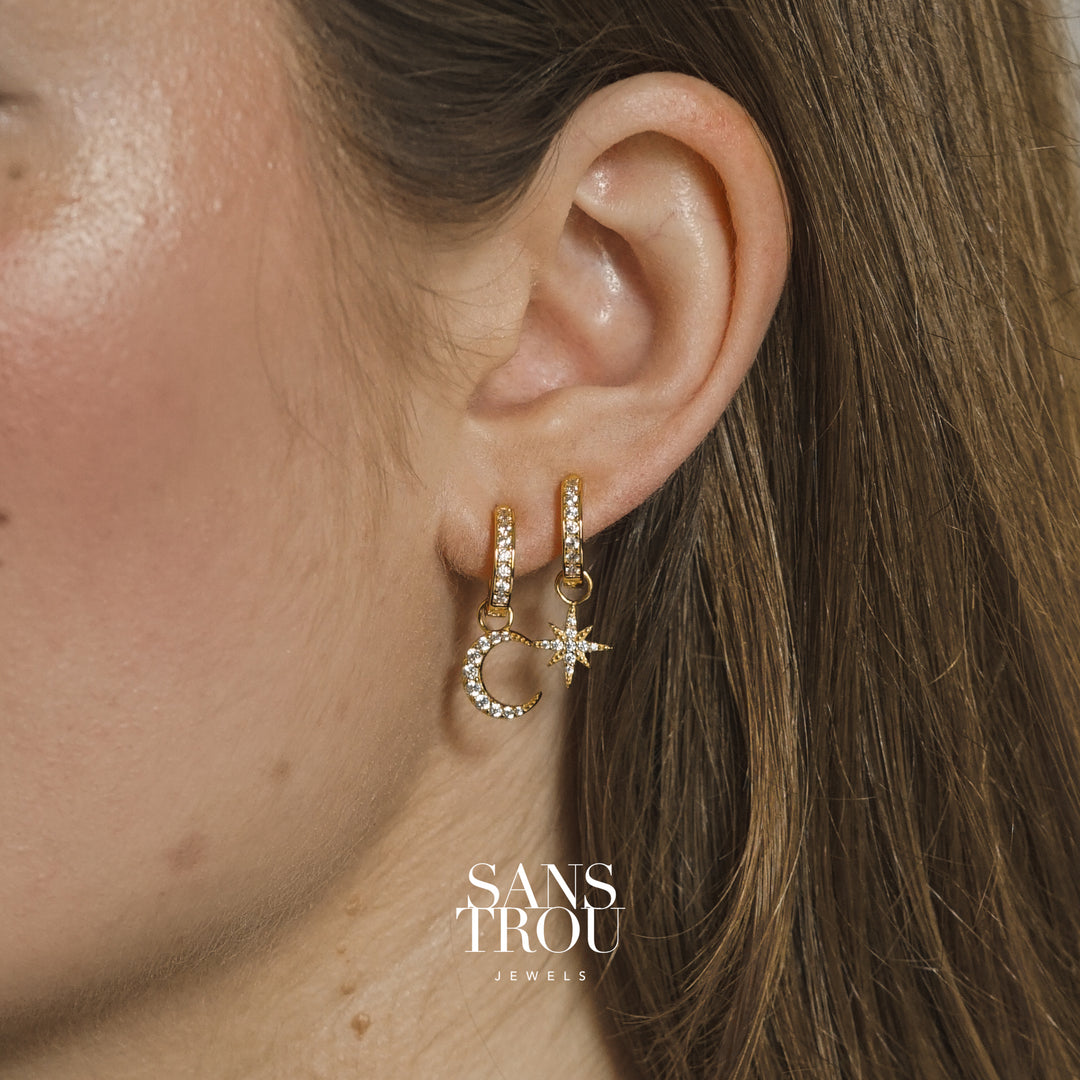Star & Moon Pavé Hoop Charm Set