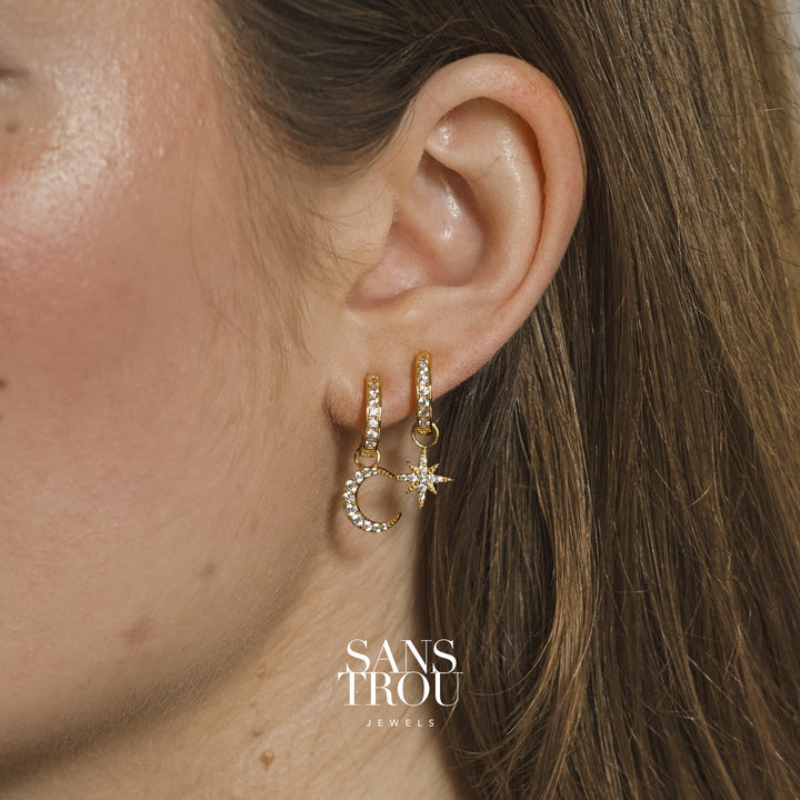 Star & Moon Pavé Hoop Charm Set