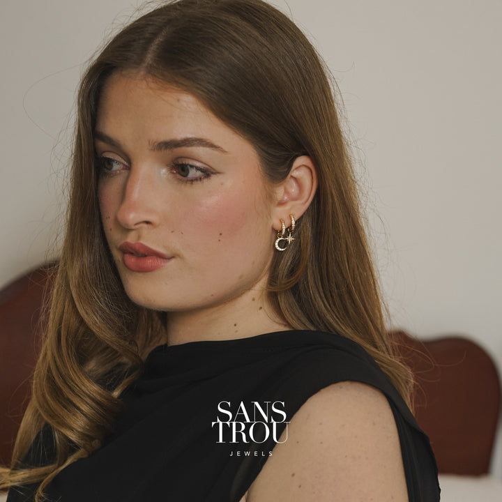 Star & Moon Pavé Hoop Charm Set