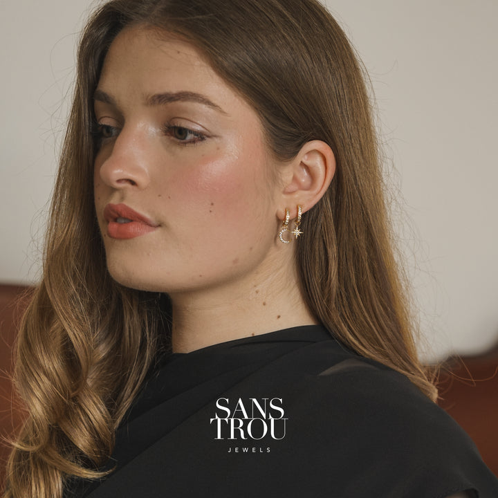 Star & Moon Pavé Hoop Charm Set