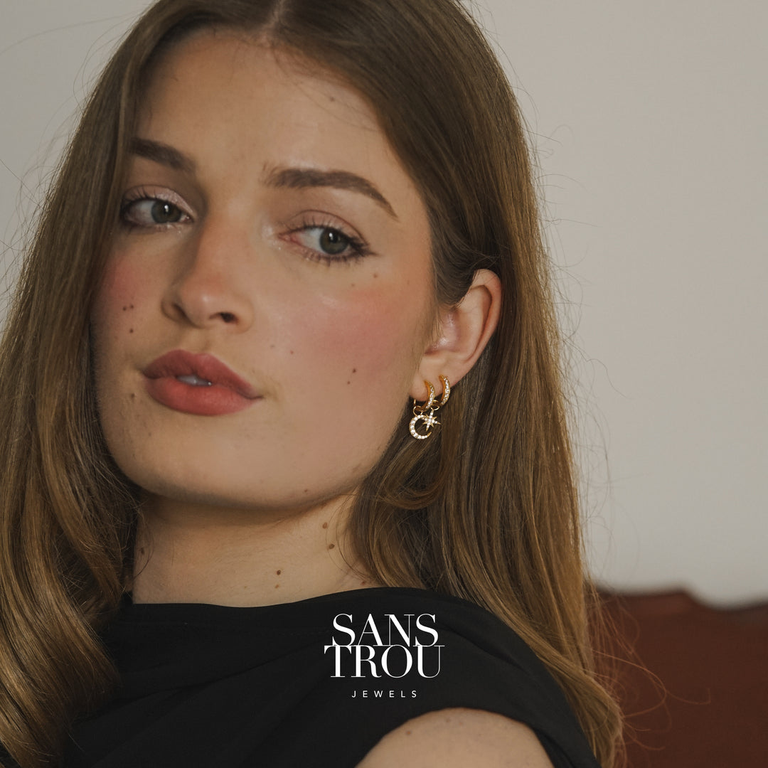 Star & Moon Pavé Hoop Charm Set