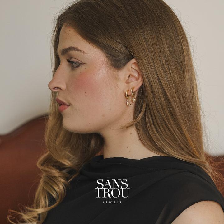 Star & Moon Pavé Hoop Charm Set