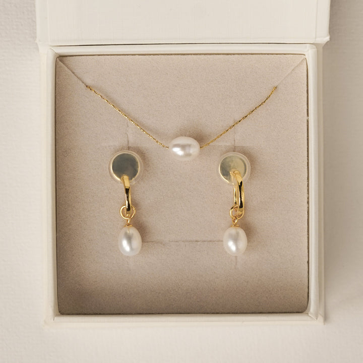 Pearl Clip-On Huggie & Necklace Set