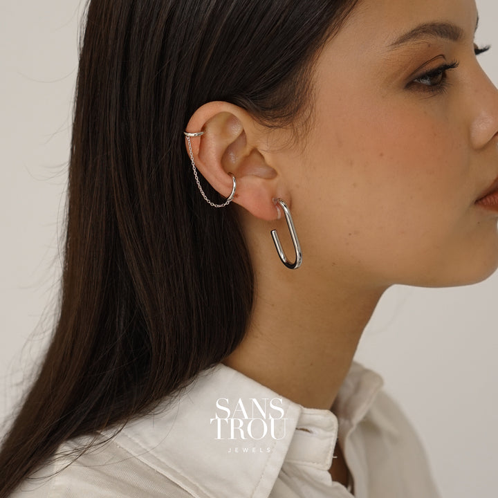 Della Double Ear Cuff with Chain - Silver