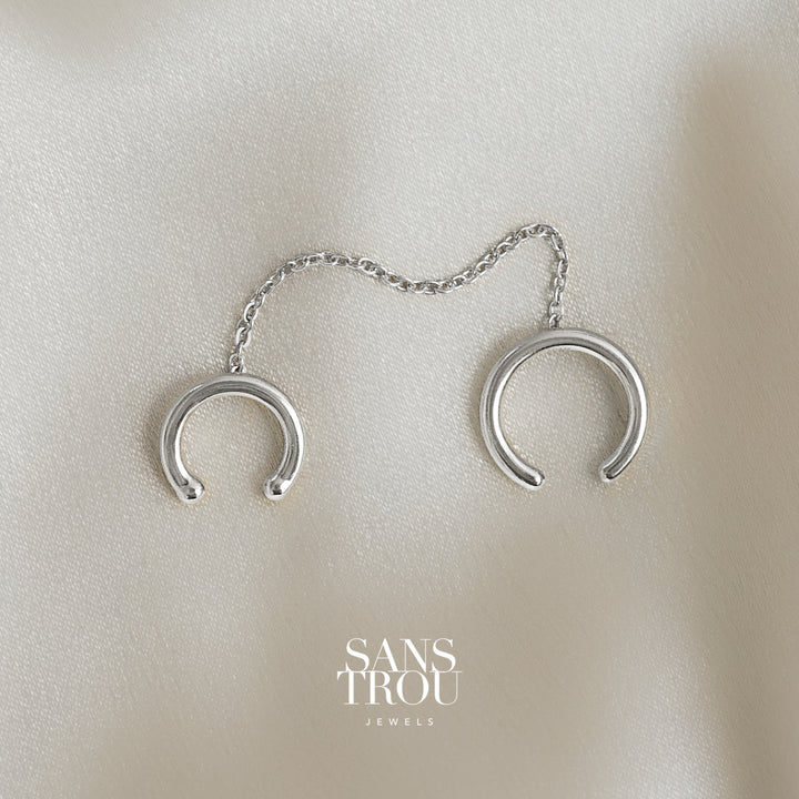 Della Double Ear Cuff with Chain - Silver