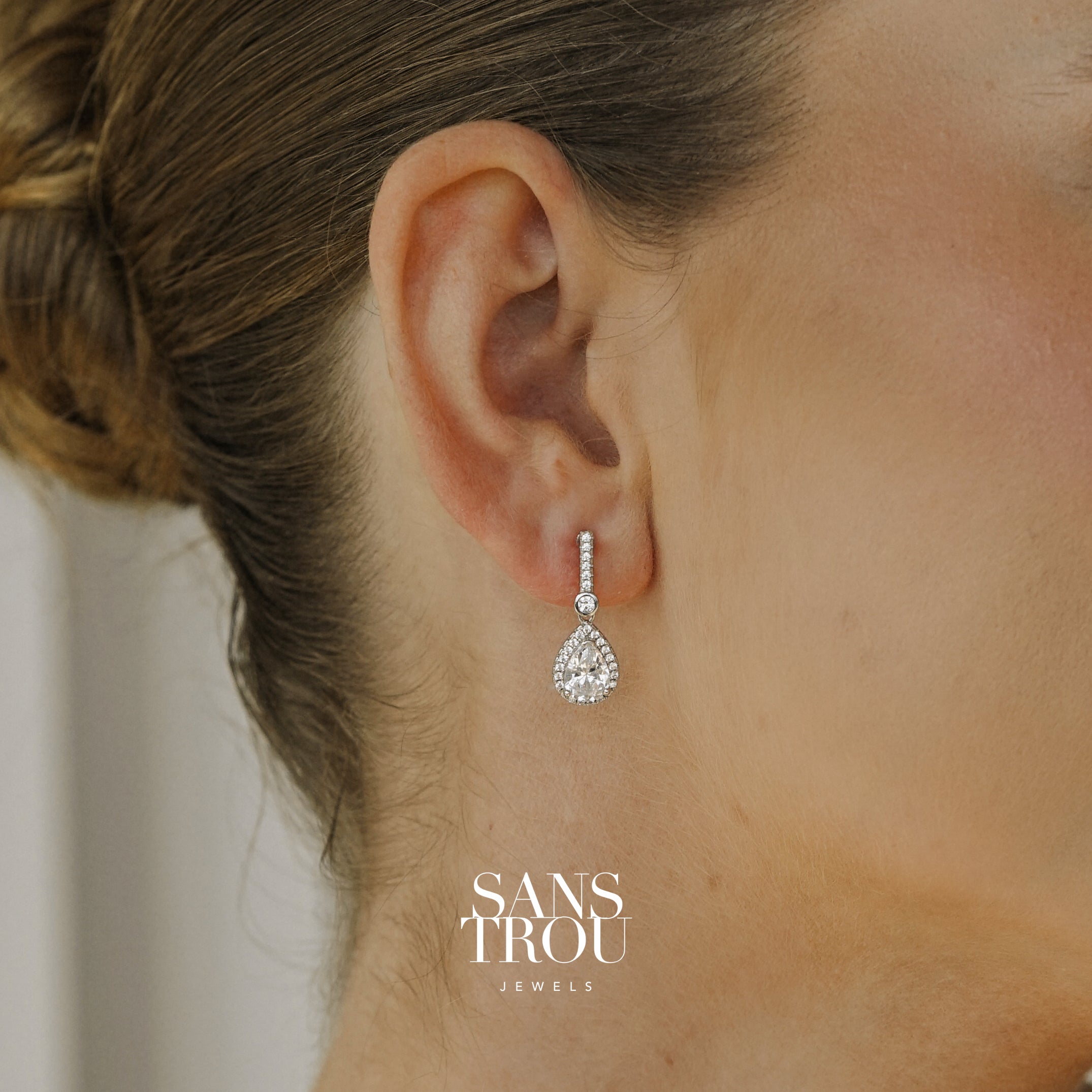 Eloise Pear Clip-On Earrings - Silver