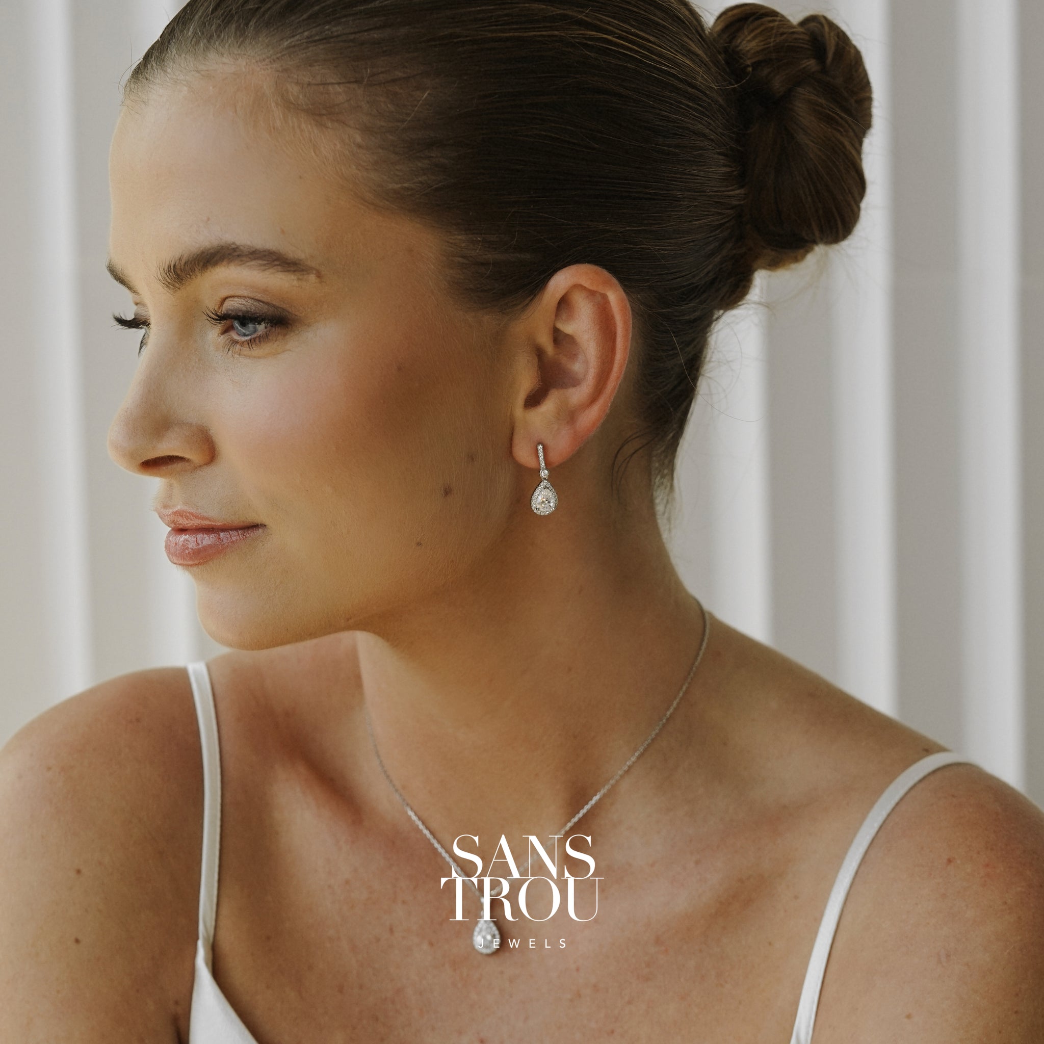 Eloise Pear Clip-On Earrings - Silver