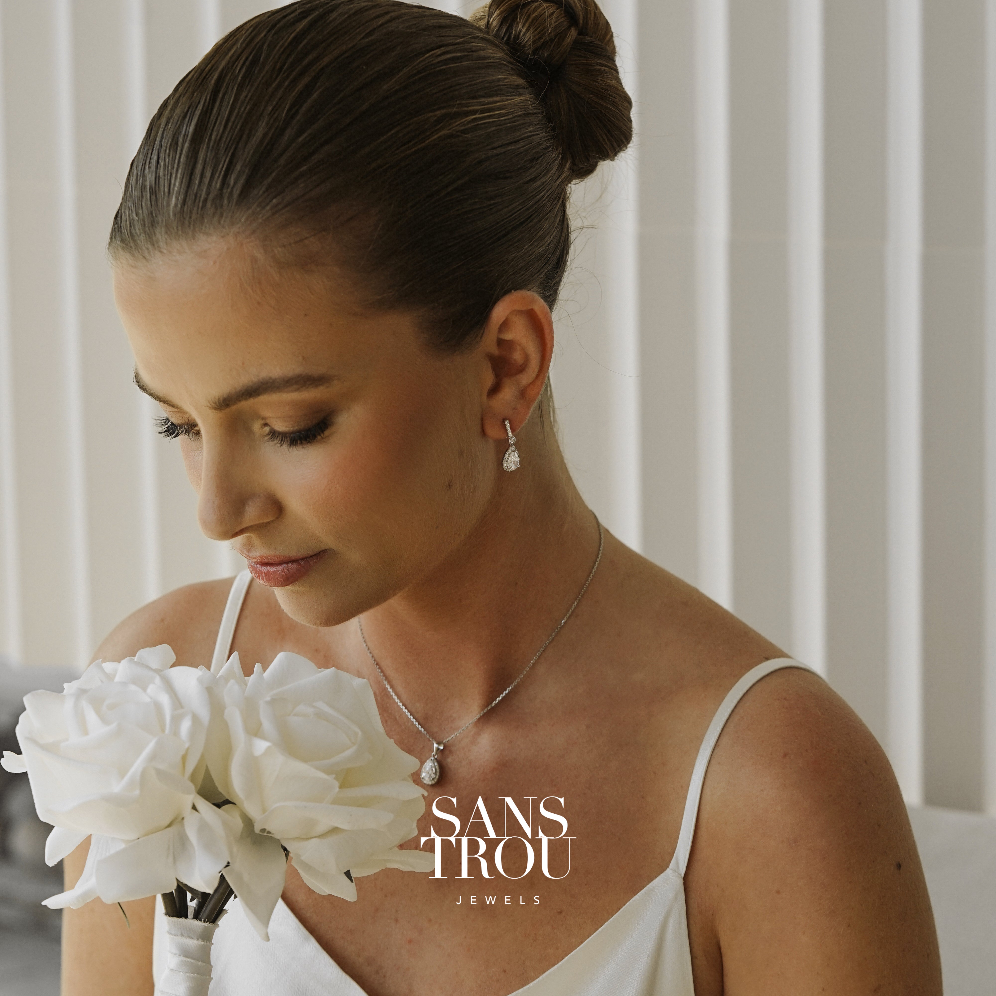 Eloise Pear Clip-On Earrings - Silver