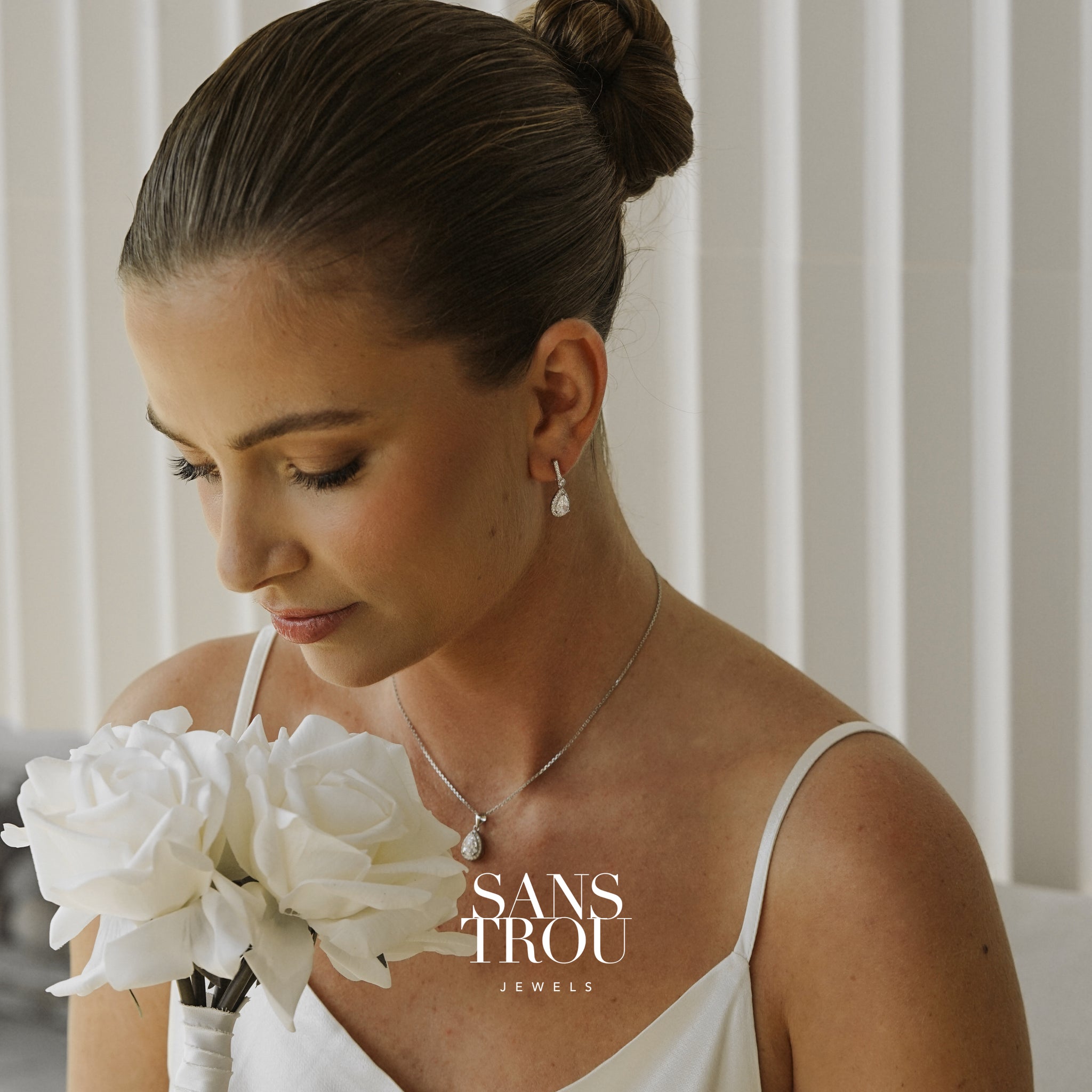 Eloise Pear Clip-On Earrings - Silver