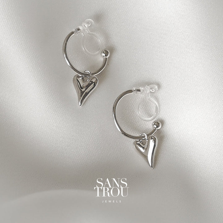 Hana Heart Clip-On Hoop Earrings - Silver - Classic Clip (L)