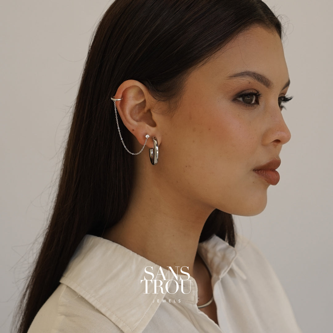 Hedy Clip-On Cuff Earring with Chain - Silver