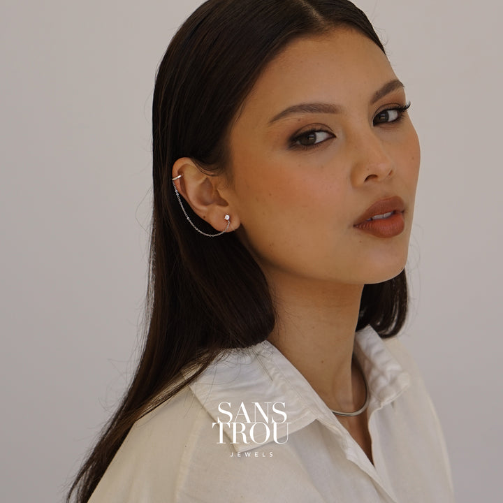 Hedy Clip-On Cuff Earring with Chain - Silver