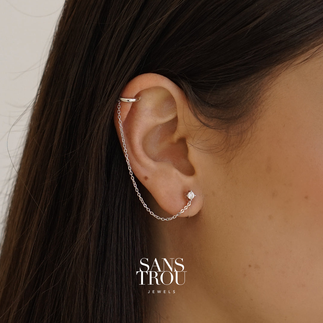 Hedy Clip-On Cuff Earring with Chain - Silver