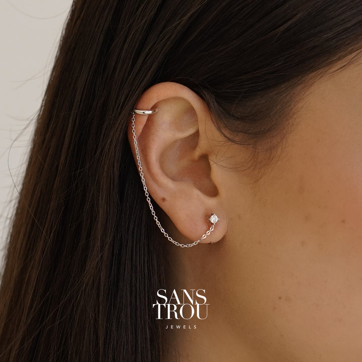 Hedy Clip-On Cuff Earring with Chain - Silver