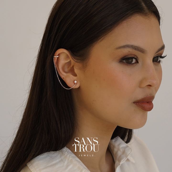 Hedy Clip-On Cuff Earring with Chain - Silver