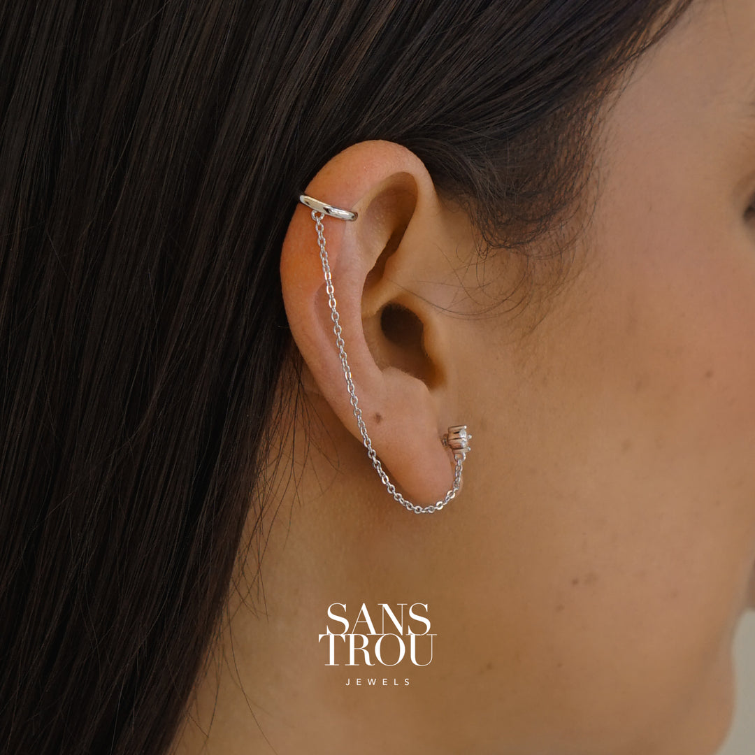 Hedy Clip-On Cuff Earring with Chain - Silver
