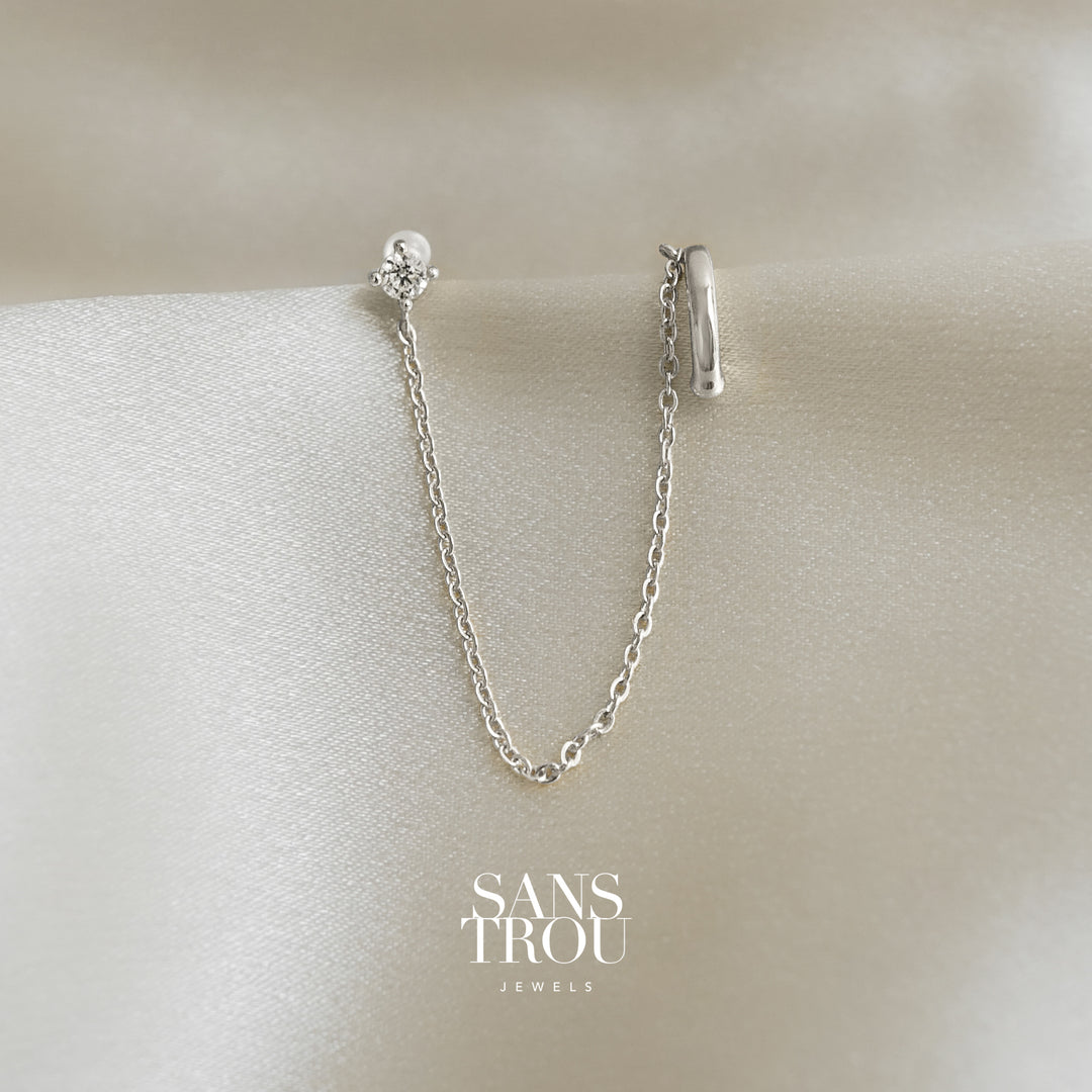 Hedy Clip-On Cuff Earring with Chain - Silver