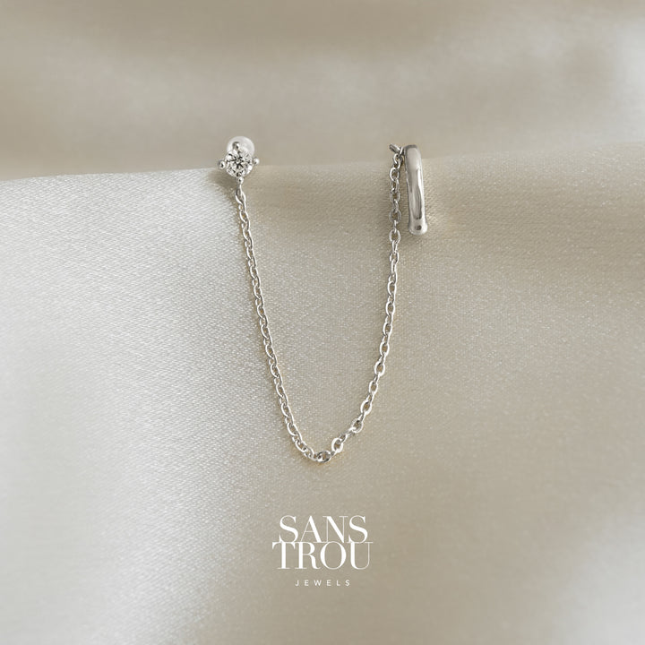 Hedy Clip-On Cuff Earring with Chain - Silver