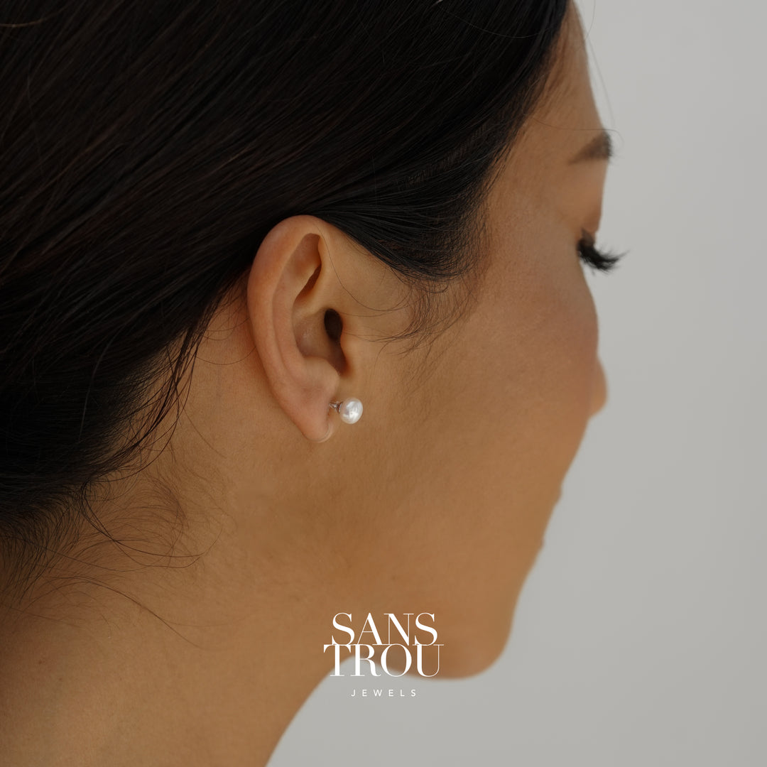 Kari Petite Pearl Clip-On Stud Earrings - Silver - Spring Clip