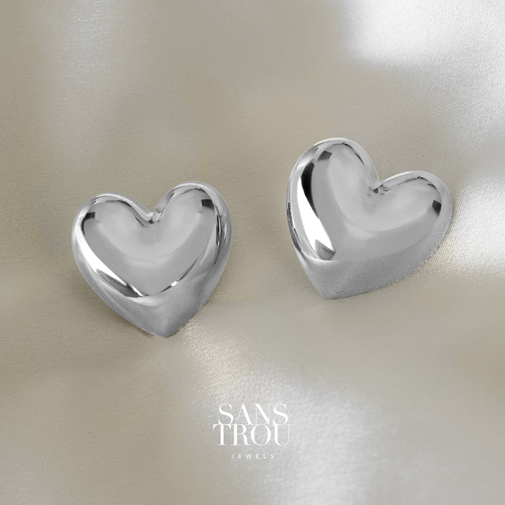 Cordelia Heart Clip-On Earrings - Silver - Spring Clip