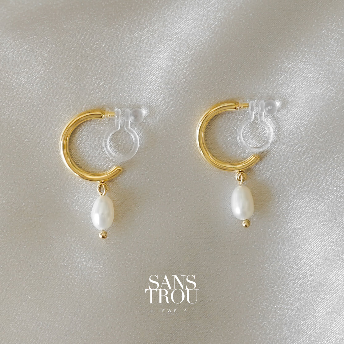Lyna Petite Pearl Clip-On Hoop Earrings