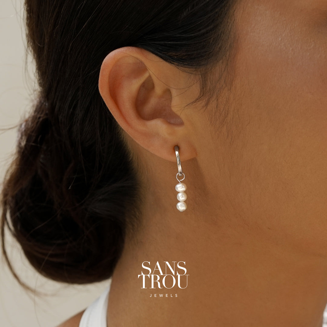 Mimi Triple Pearl Hoop Charm - Silver - Single