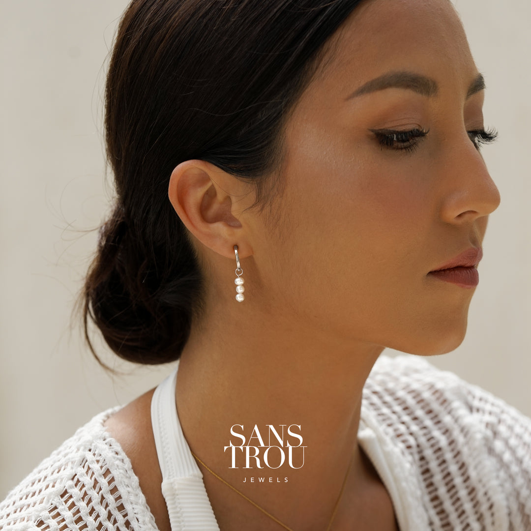 Mimi Triple Pearl Hoop Charm - Silver - Single