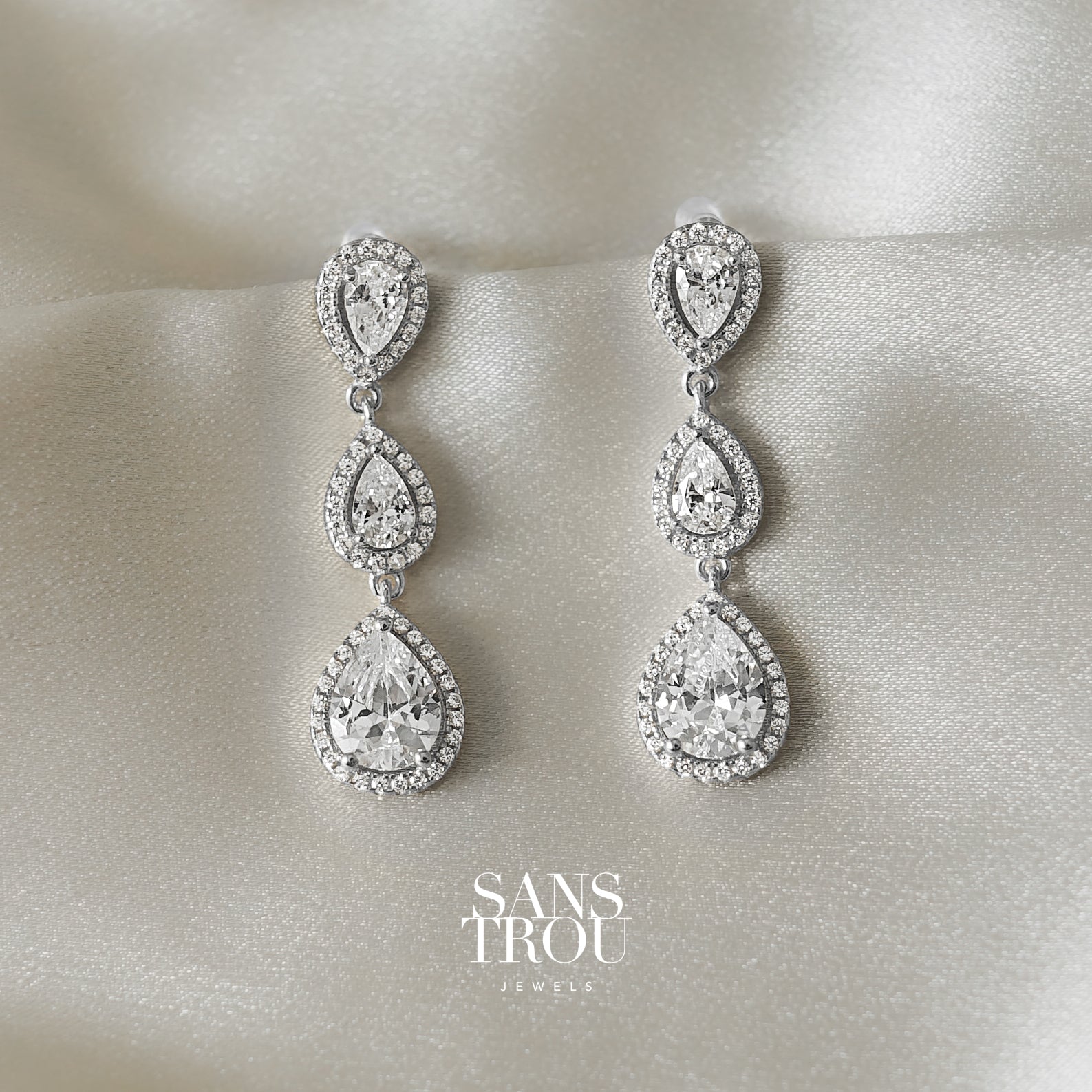 Ophelia Pear Clip-On Earrings - Silver - Classic Clip (L) – SANS TROU