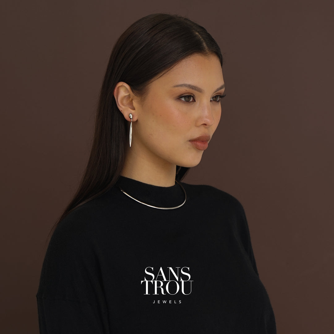 Oriane Long Drop Clip-On Earrings - Silver
