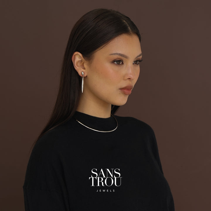 Oriane Long Drop Clip-On Earrings - Silver