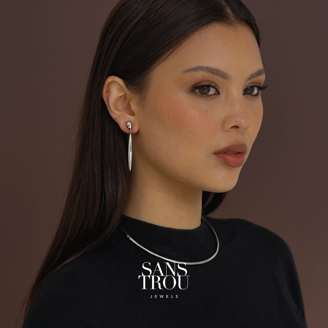 Oriane Long Drop Clip-On Earrings - Silver