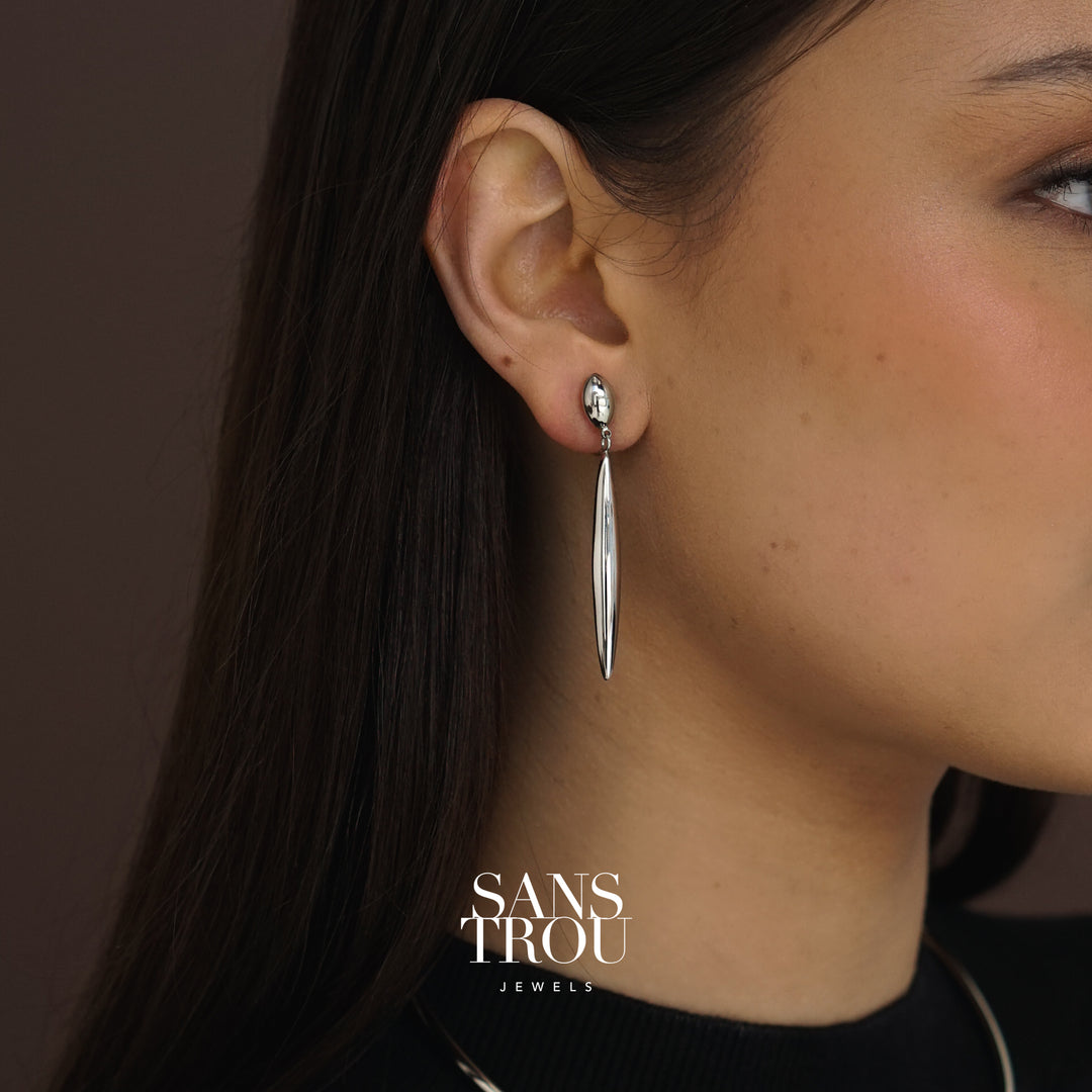 Oriane Long Drop Clip-On Earrings - Silver