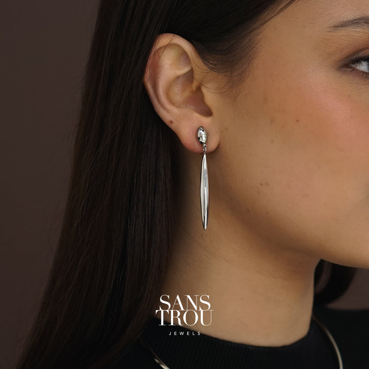 Oriane Long Drop Clip-On Earrings - Silver
