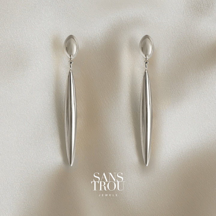 Oriane Long Drop Clip-On Earrings - Silver