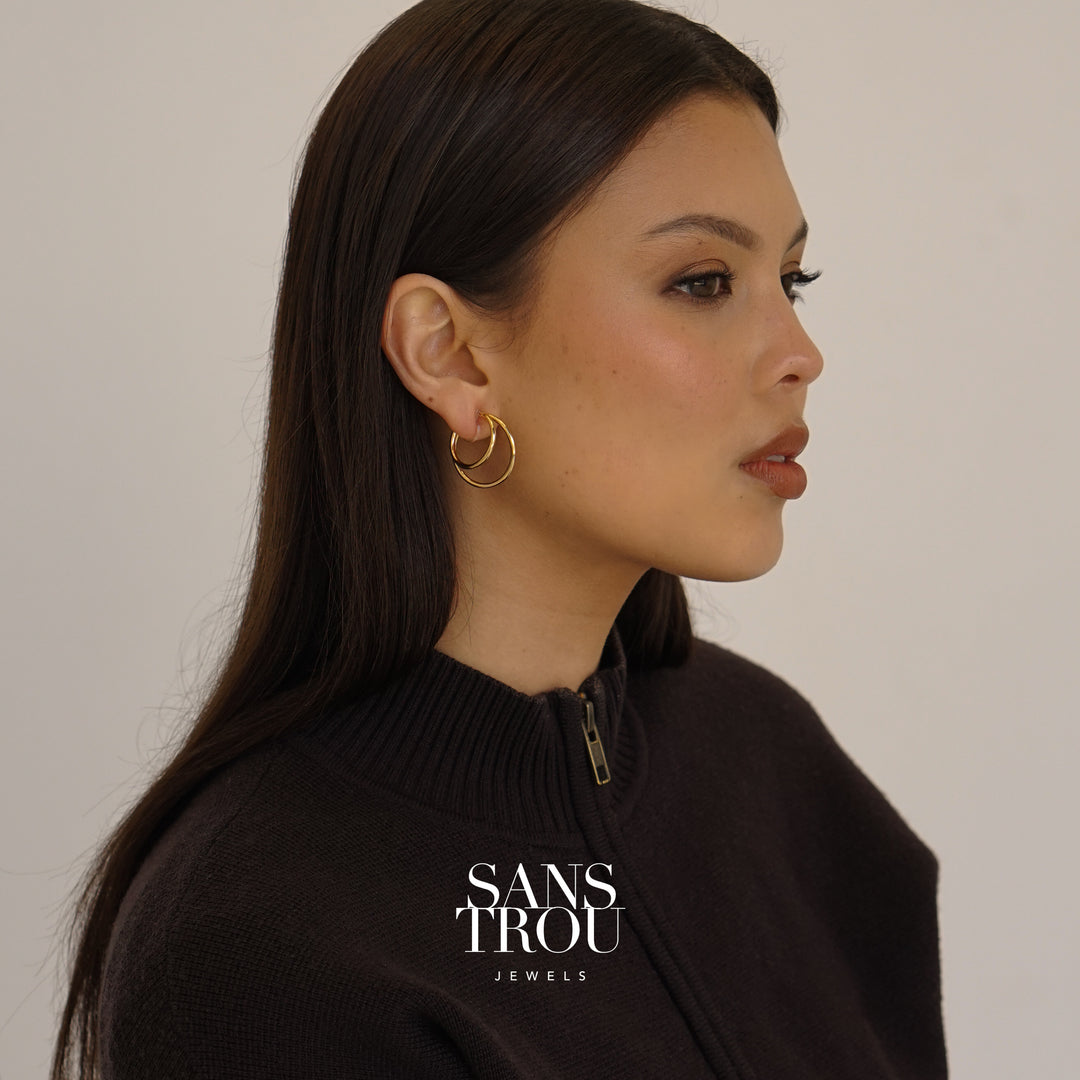 Rhea Double Hoop Clip-On Earrings - Classic Clip (L)
