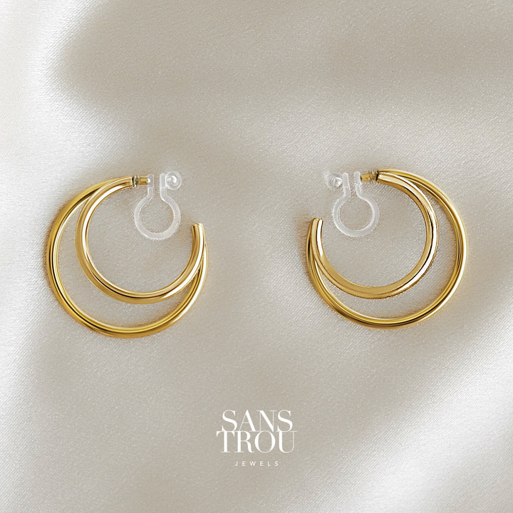 Rhea Double Hoop Clip-On Earrings - Classic Clip (L)