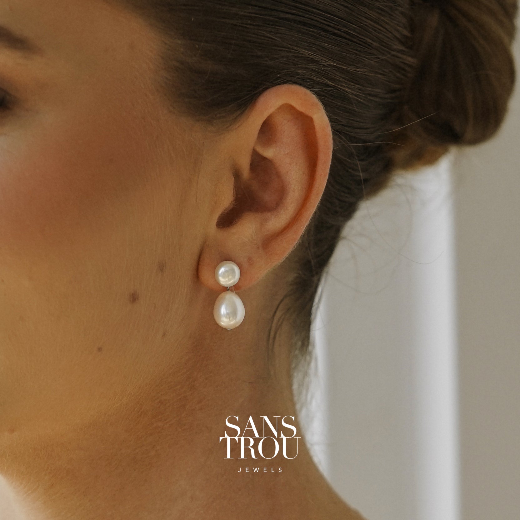 Viola Double Pearl Clip-On Earrings - Silver