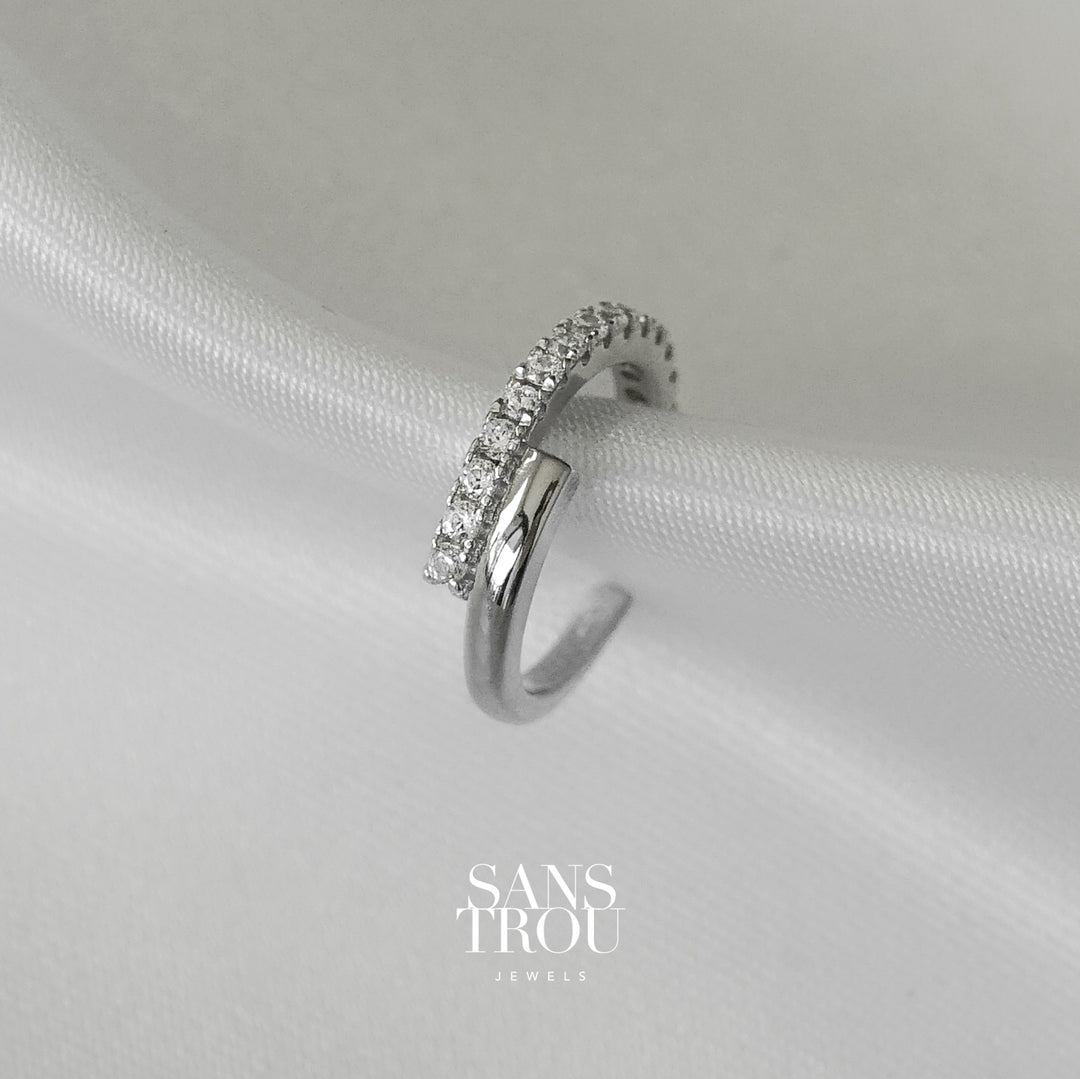 Sans Trou sterling silver ear cuff with a subtle Z shape. One of the bars feature CZ stones.  