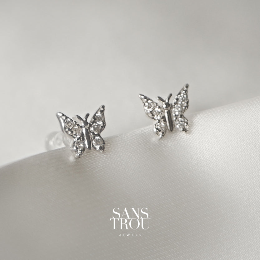 Bree Butterfly Clip-On Stud Earrings - Silver